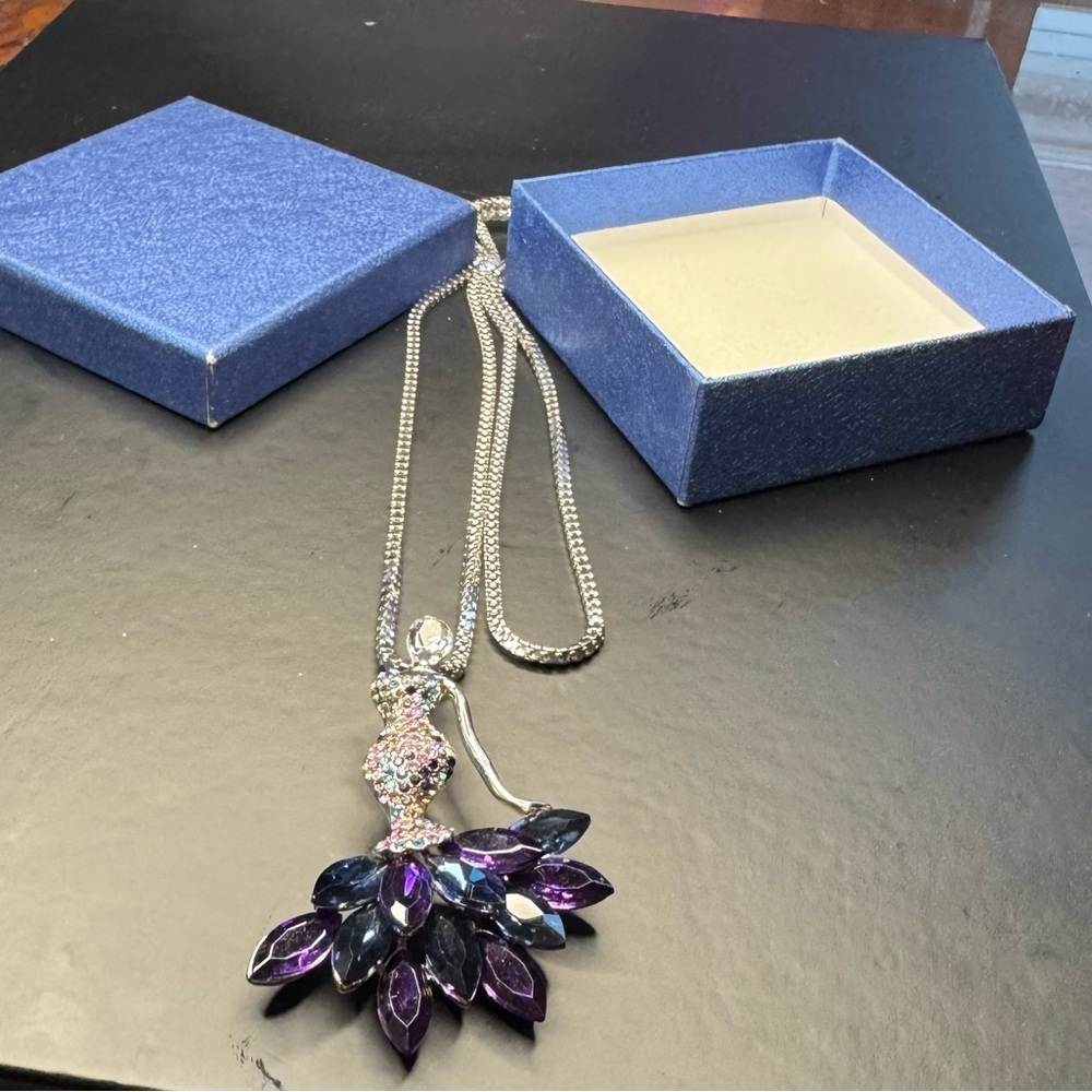 Mermaid Inspired Necklace Blue Glass, Multi Color Austrian Crystal